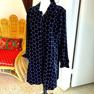 XILINGSHI Jane Legan Design VINTAGE Silk Blue with Black Velvet Dots! Excellent